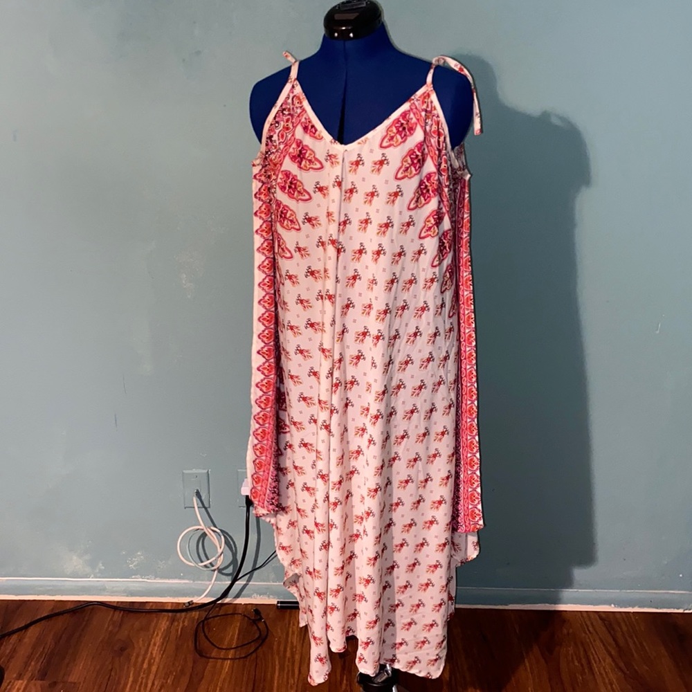 Cream and red handkerchief dress